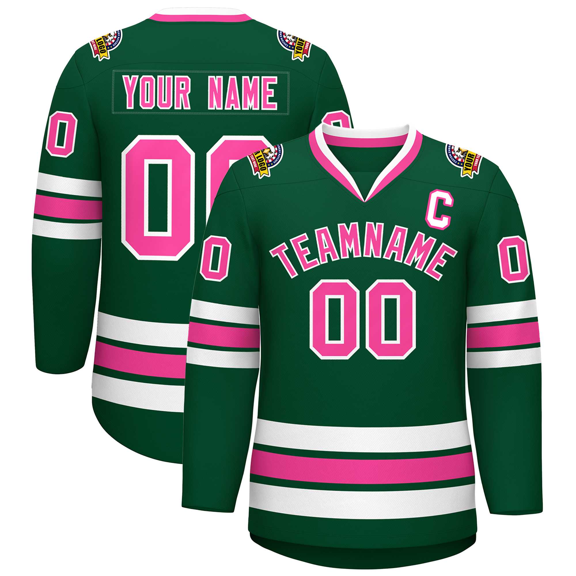 Custom Green Pink-White Classic Style Hockey Jersey