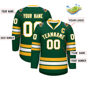 Custom Green White-Gold Classic Style Hockey Jersey