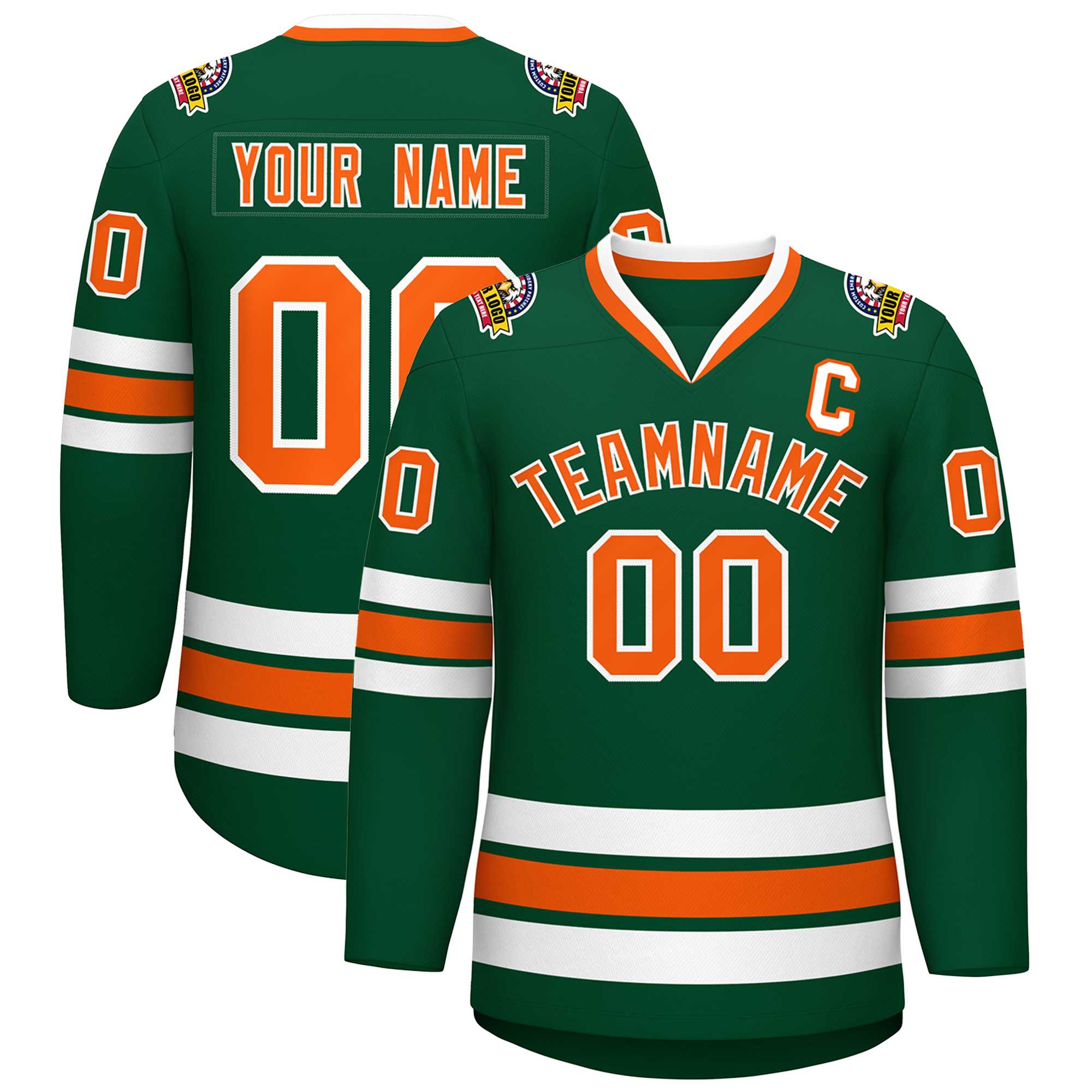 Custom Green Orange-White Classic Style Hockey Jersey