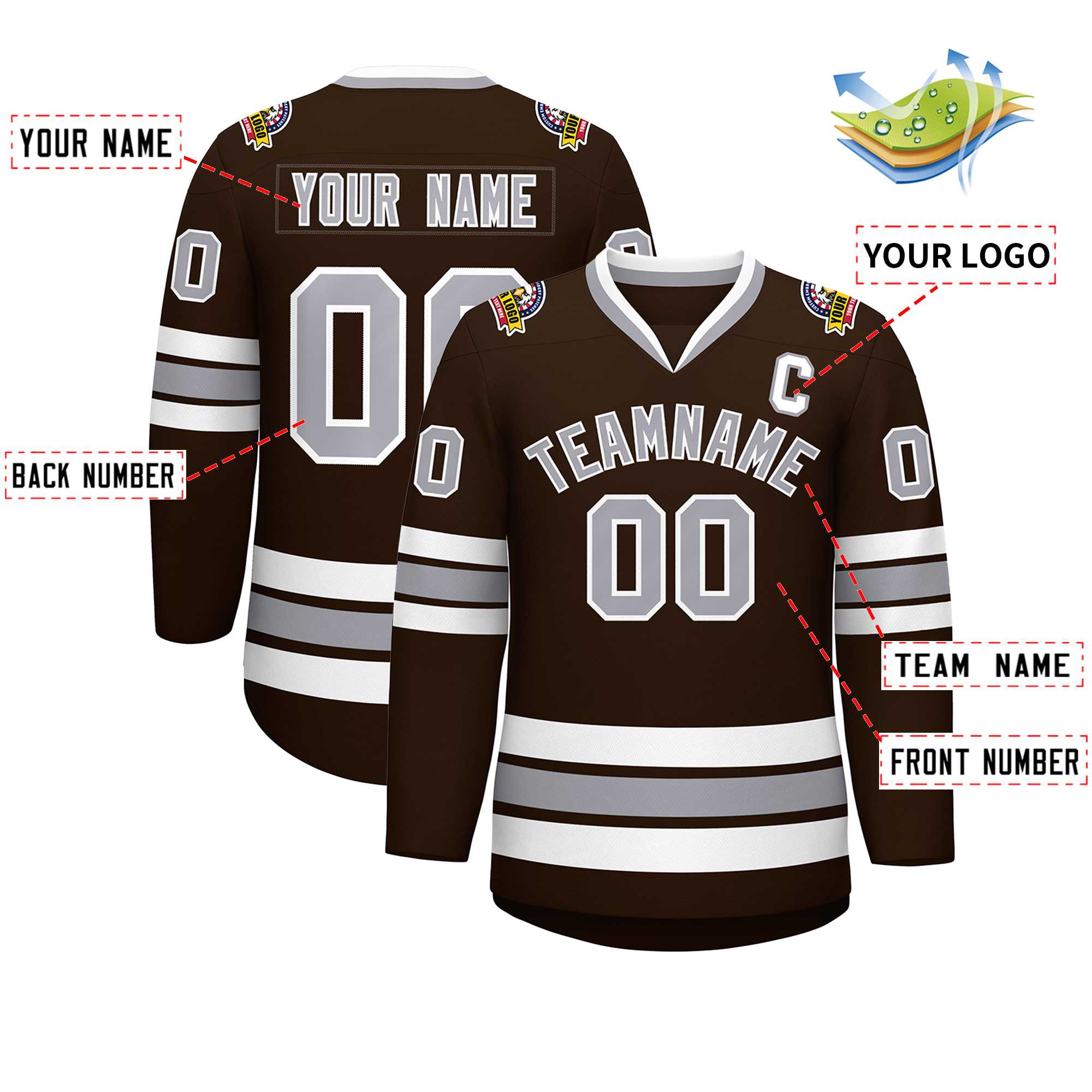 Maillot de hockey de style classique marron gris-blanc personnalisé