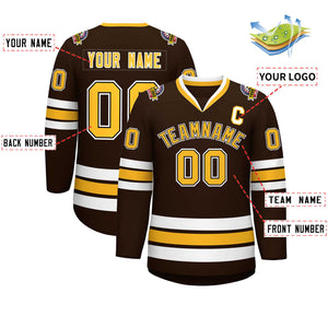 Custom Brown Gold Black-White Classic Style Hockey Jersey