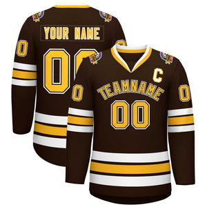 Custom Brown Gold Black-White Classic Style Hockey Jersey