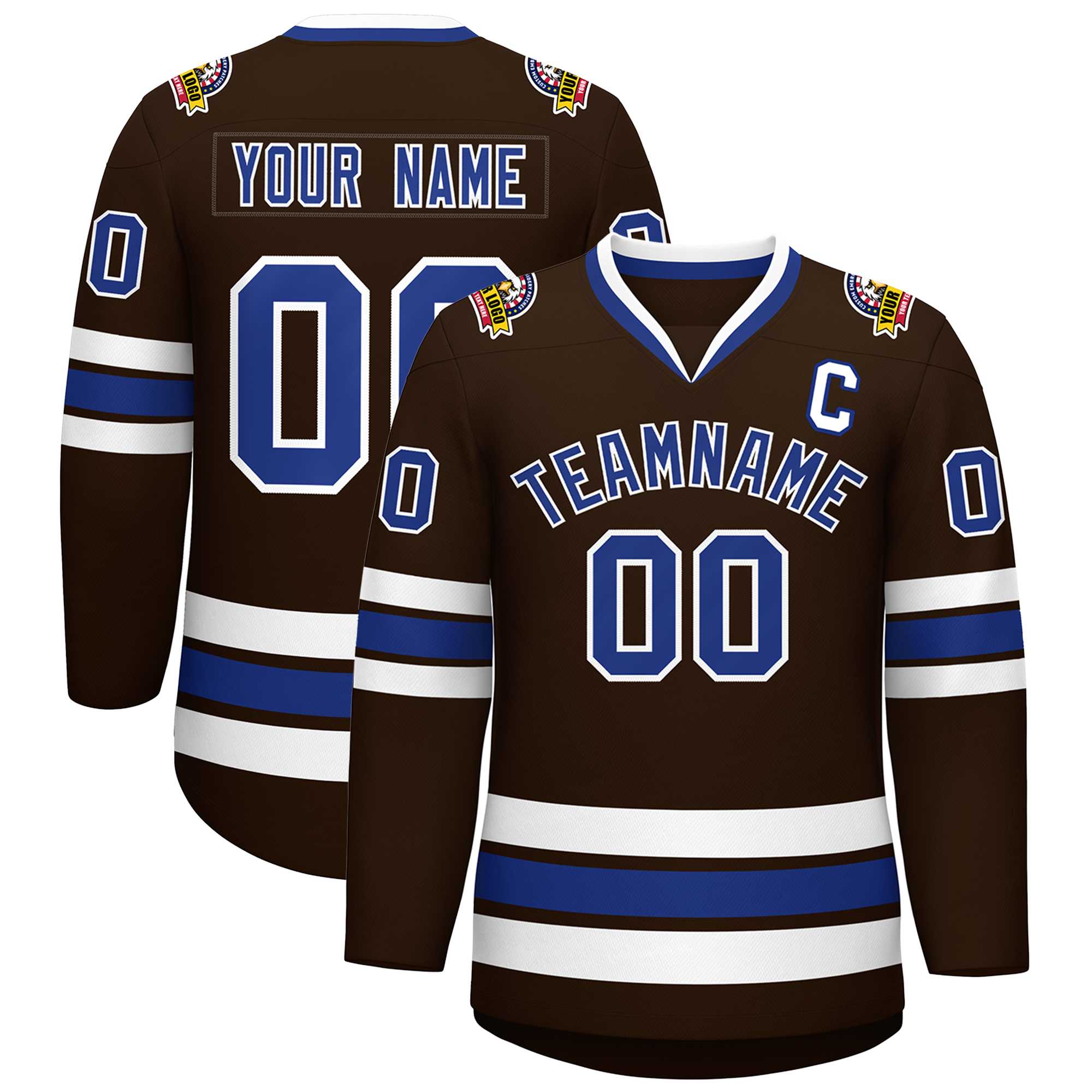 Maillot de hockey de style classique marron Royal-blanc personnalisé