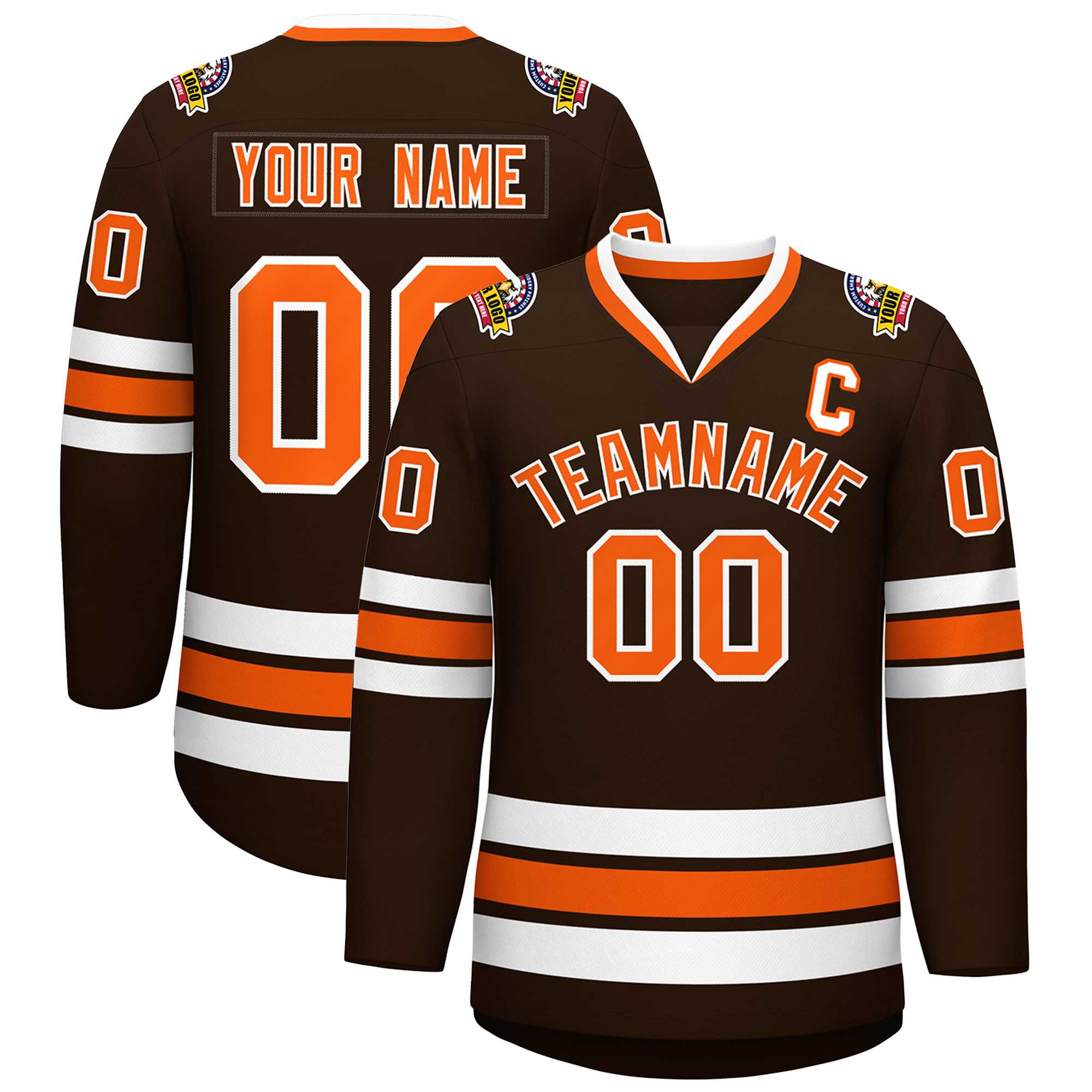 Custom Brown Orange-White Classic Style Hockey Jersey