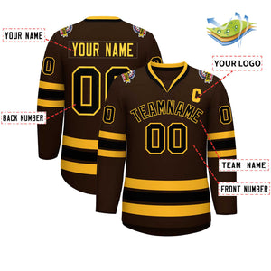 Custom Brown Black-Gold Classic Style Hockey Jersey