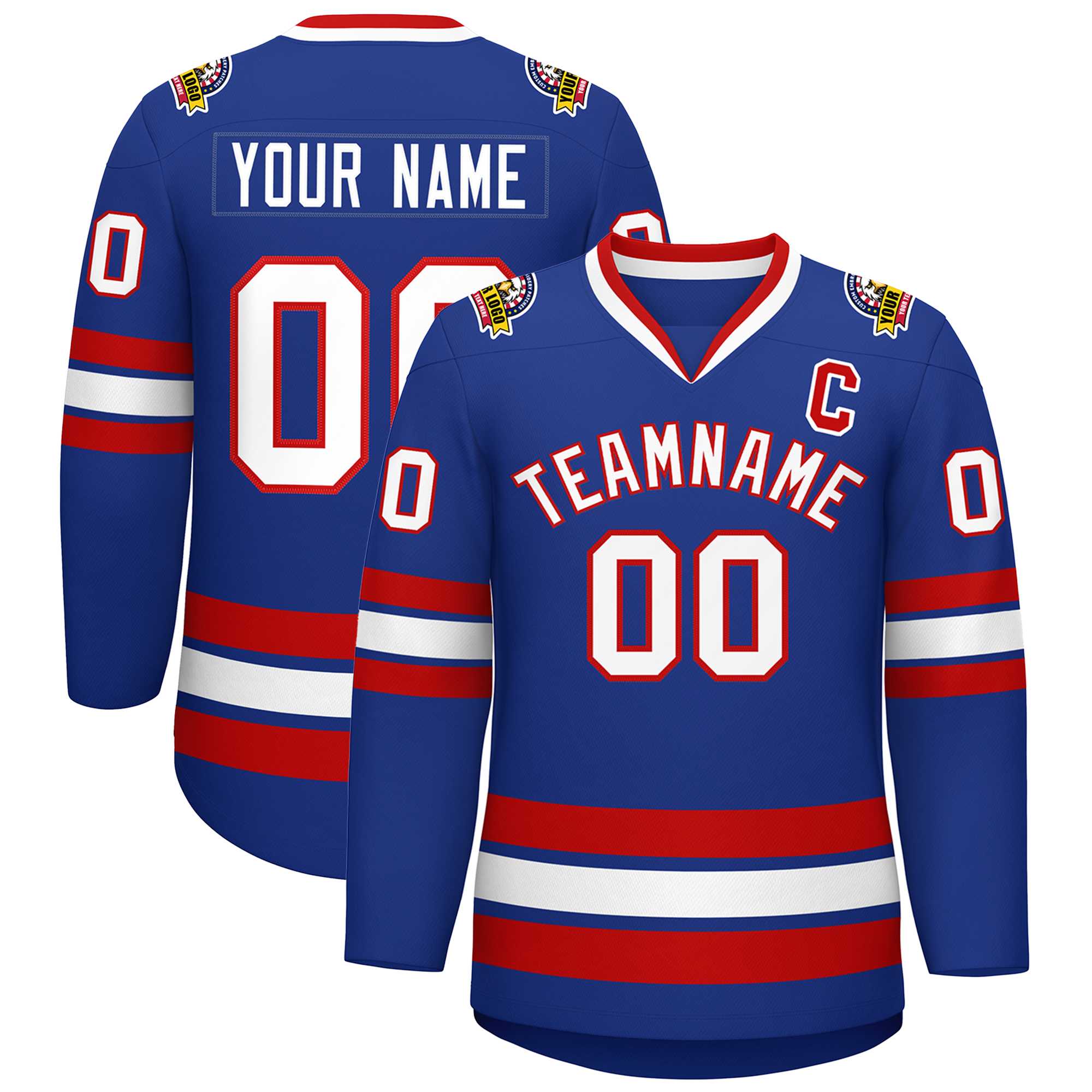 Custom Royal White-Red Classic Style Hockey Jersey