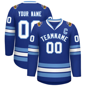 Custom Royal White-Light Blue Classic Style Hockey Jersey