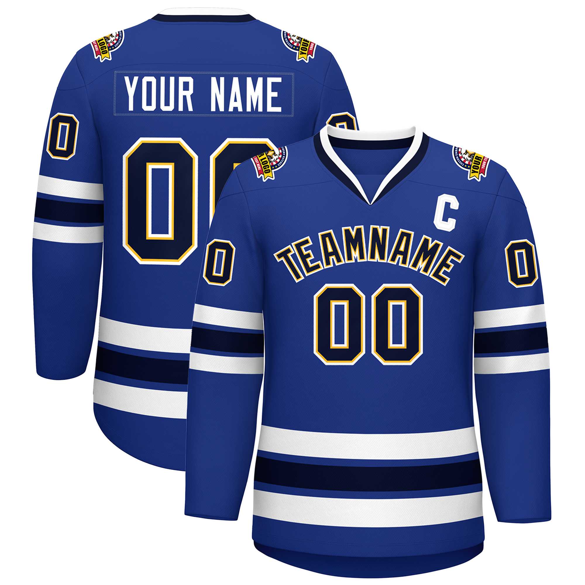 Custom Royal Navy Gold-White Classic Style Hockey Jersey