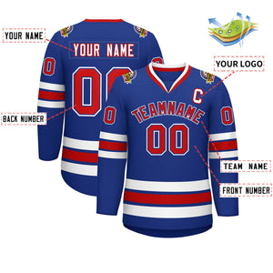 Custom Royal Red Royal-White Classic Style Hockey Jersey