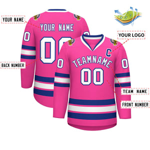 Custom Pink White-Royal Classic Style Hockey Jersey