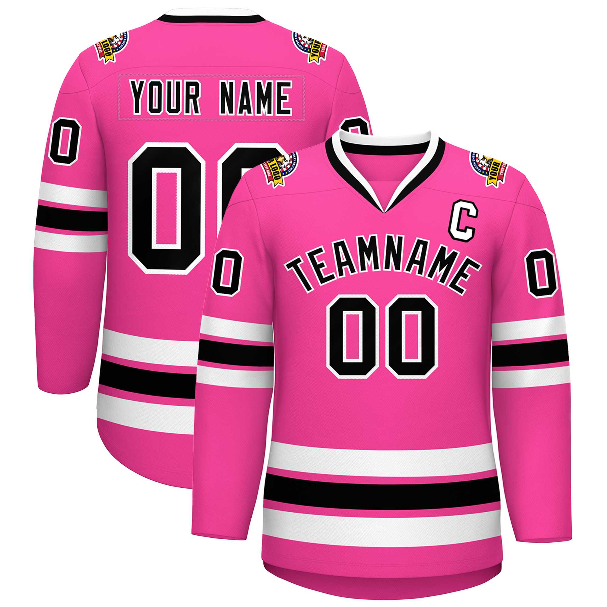 Maillot de hockey de style classique rose noir-blanc personnalisé