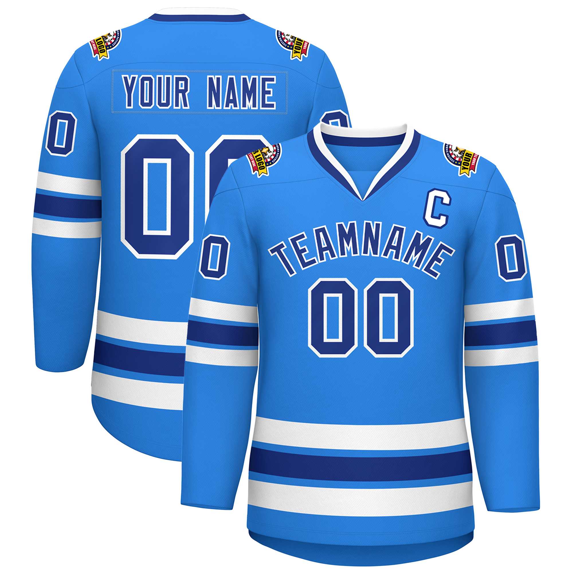 Custom Powder Blue Royal-White Classic Style Hockey Jersey