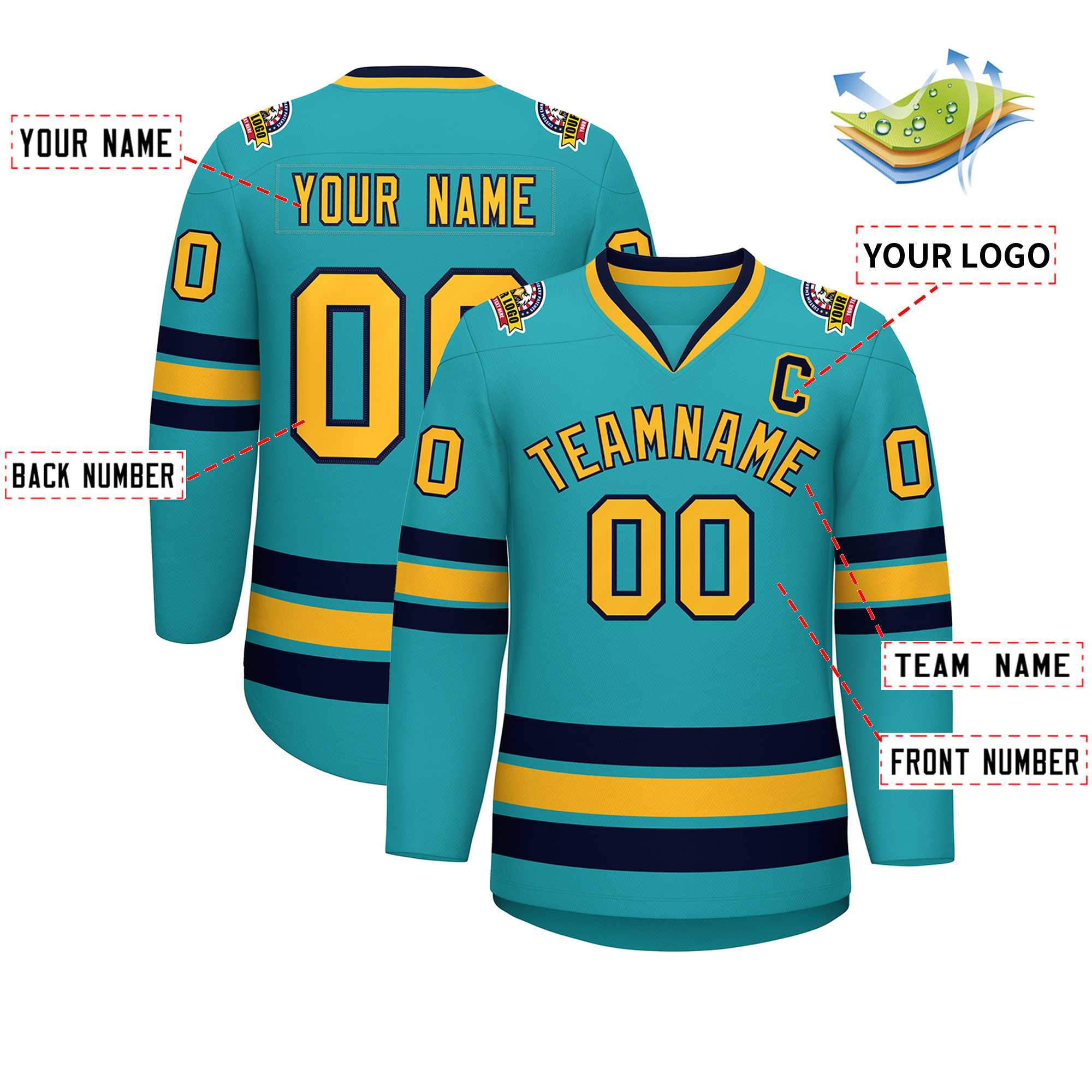 Maillot de hockey de style classique Aqua Gold-Navy personnalisé