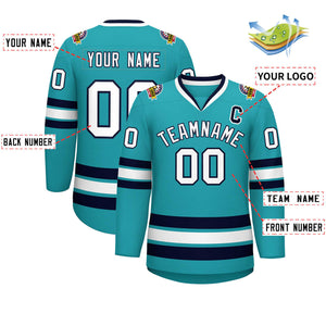 Maillot de hockey de style classique Aqua blanc-marine personnalisé