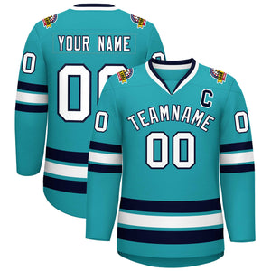 Maillot de hockey de style classique Aqua blanc-marine personnalisé