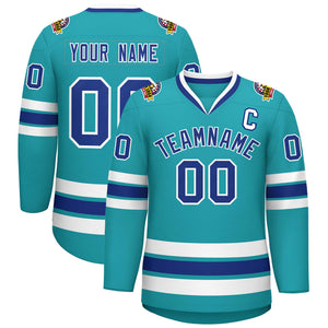 Custom Aqua Royal-White Classic Style Hockey Jersey