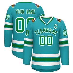 Maillot de hockey de style classique Aqua Kelly personnalisé vert-blanc