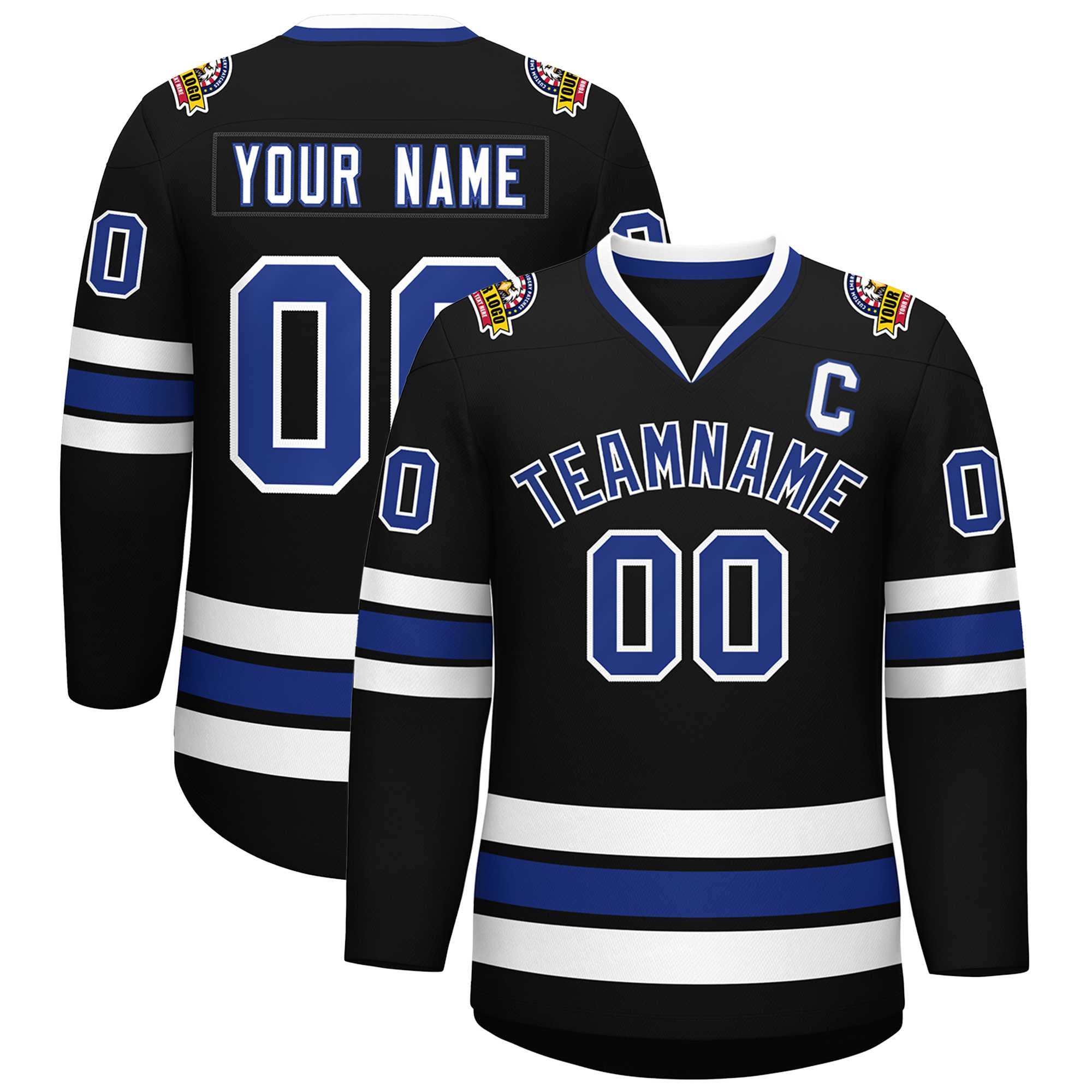 Custom Black Royal-White Classic Style Hockey Jersey