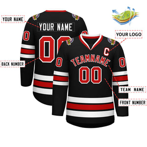 Custom Black Red-White Classic Style Hockey Jersey