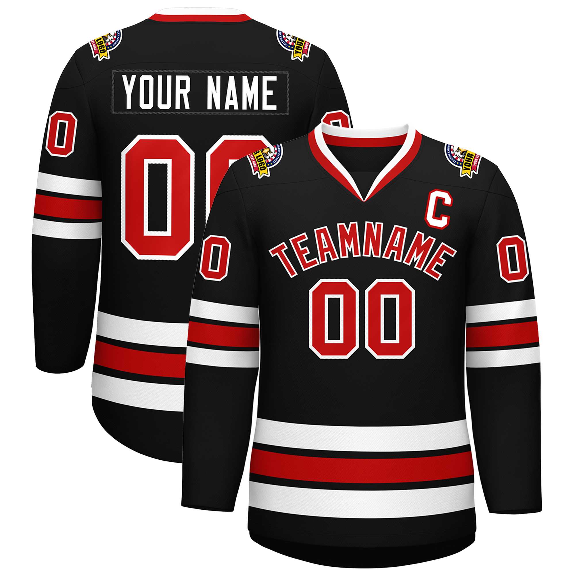 Maillot de hockey de style classique noir rouge-blanc personnalisé