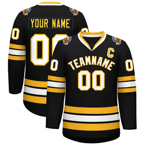 Custom Black White-Gold Classic Style Hockey Jersey