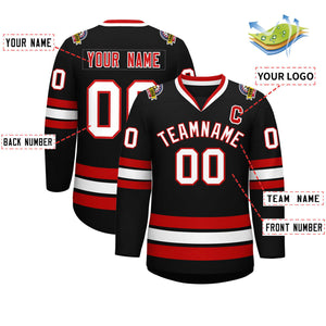 Custom Black White-Red Classic Style Hockey Jersey