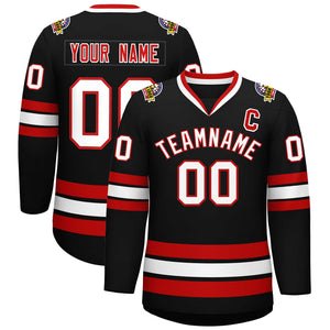 Custom Black White-Red Classic Style Hockey Jersey