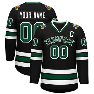 Custom Black Green-White Classic Style Hockey Jersey