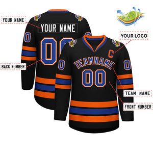 Maillot de hockey de style classique noir royal blanc-orange personnalisé