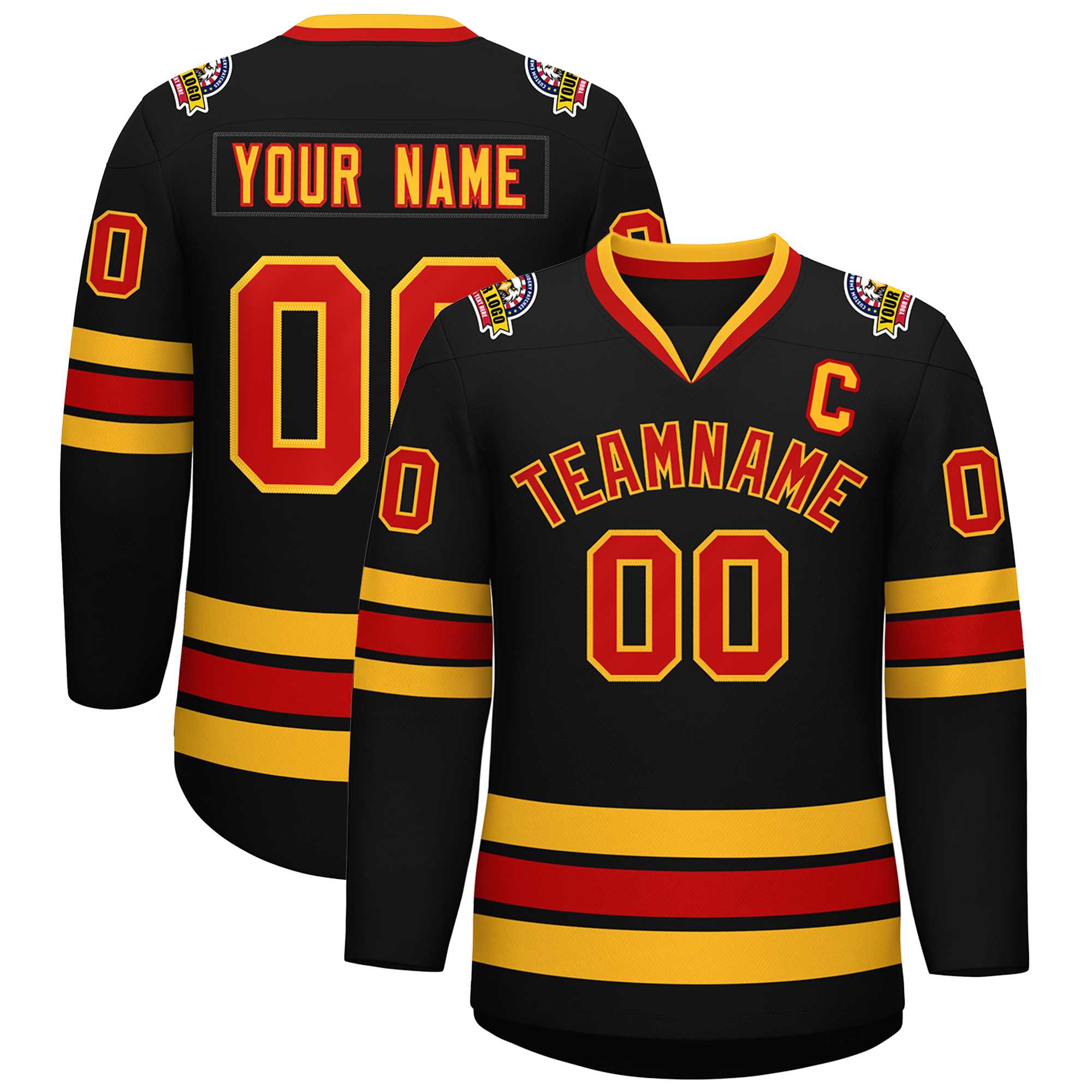 Custom Black Red-Gold Classic Style Hockey Jersey