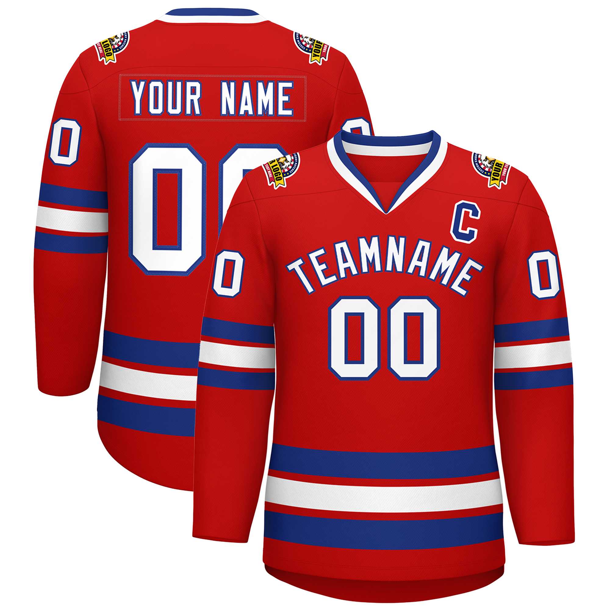 Maillot de hockey de style classique rouge blanc-royal personnalisé