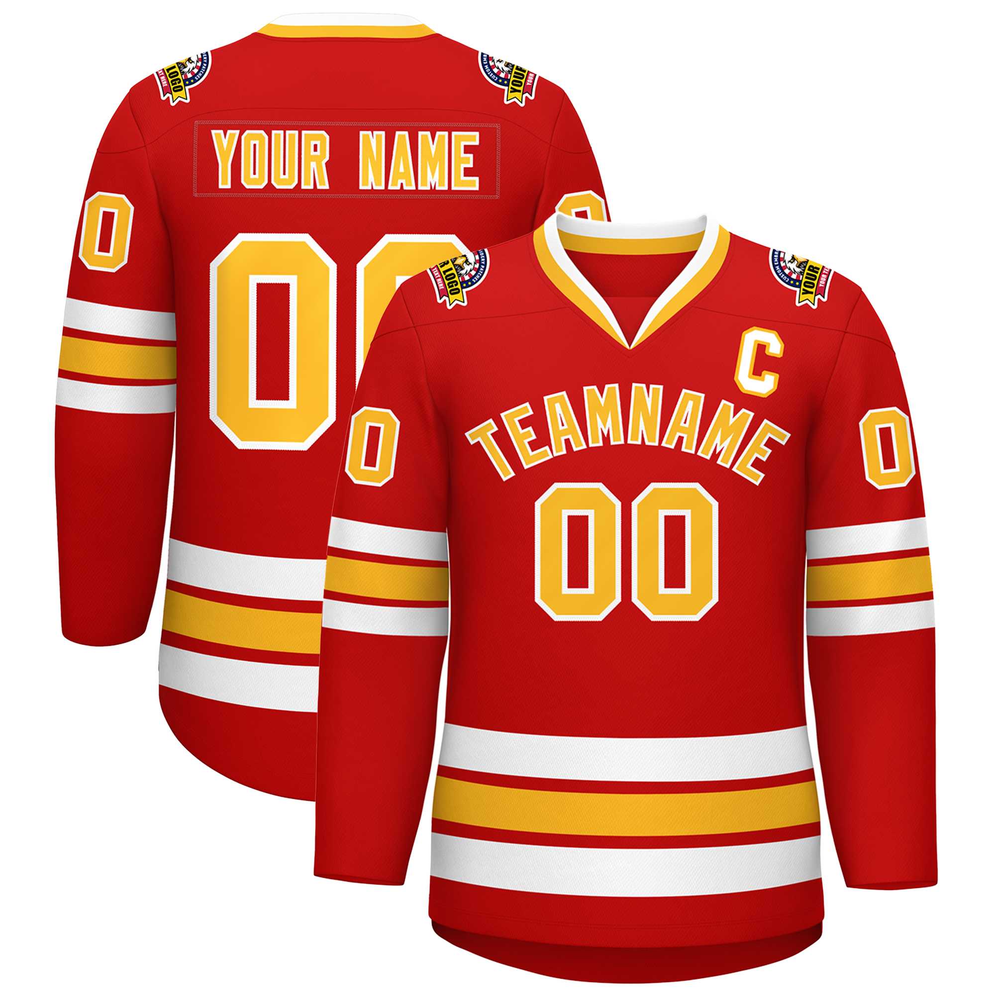 Maillot de hockey de style classique personnalisé rouge or-blanc