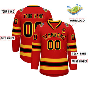 Custom Red Black-Gold Classic Style Hockey Jersey