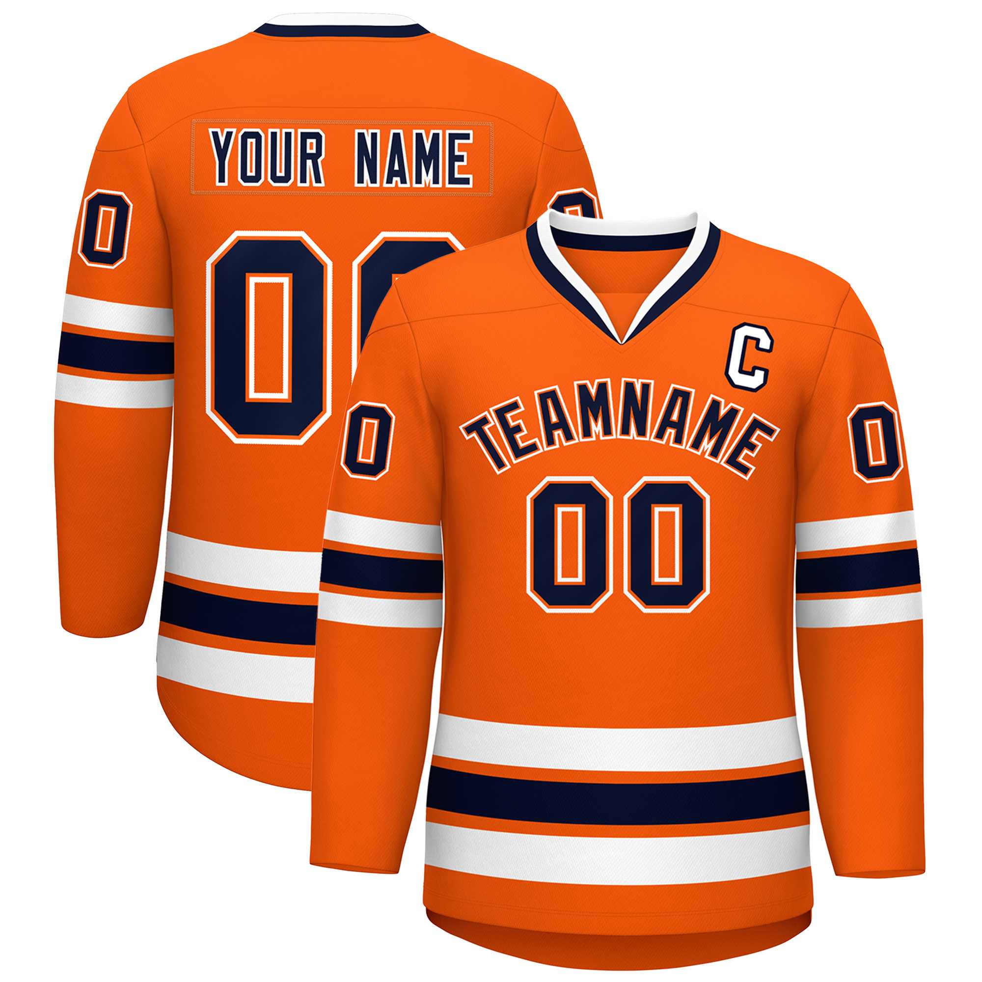 Custom Orange Navy Orange-White Classic Style Hockey Jersey