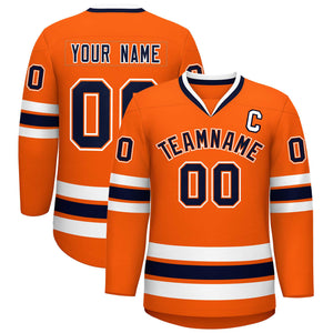 Maillot de hockey de style classique orange marine orange-blanc personnalisé