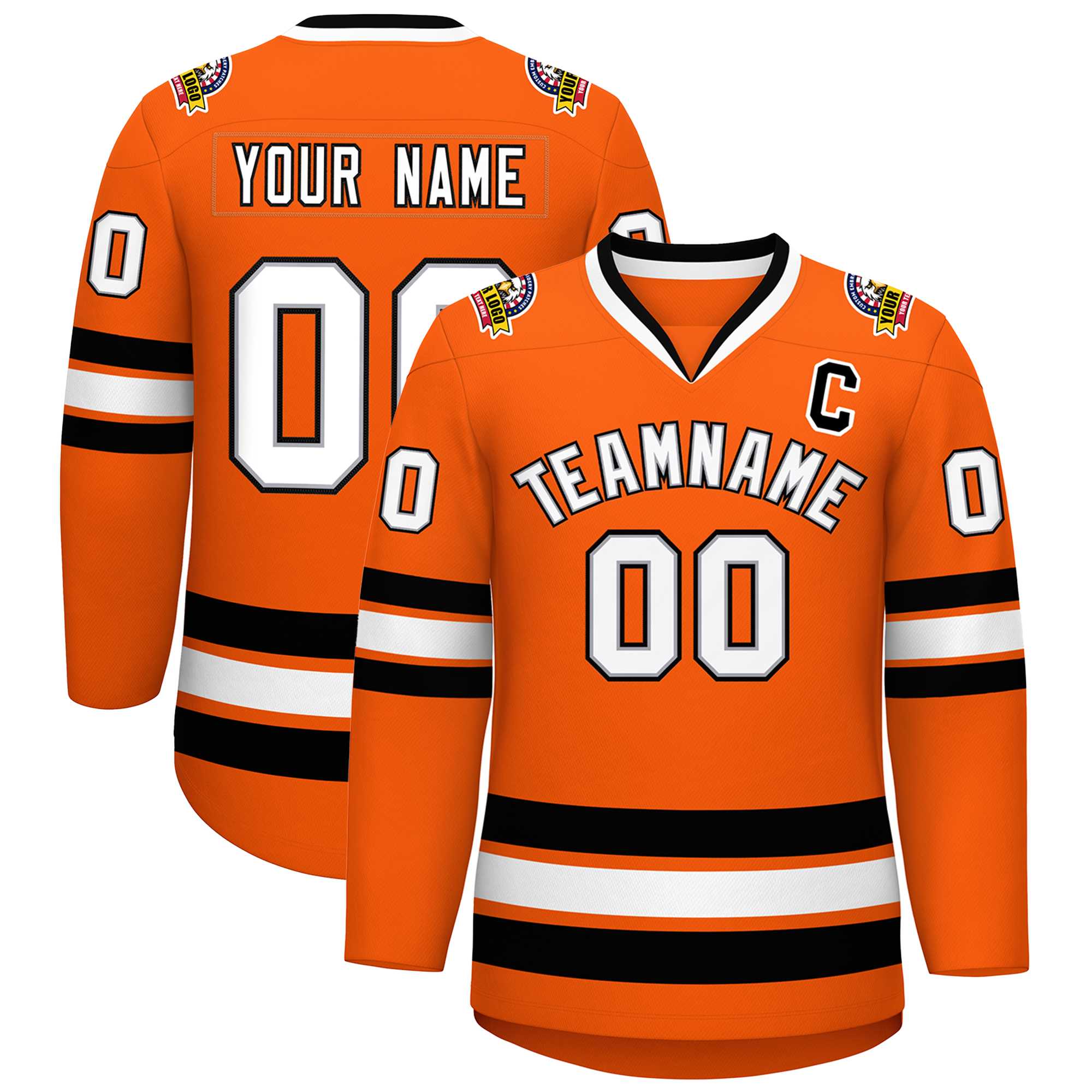 Custom Orange White Gray-Black Classic Style Hockey Jersey