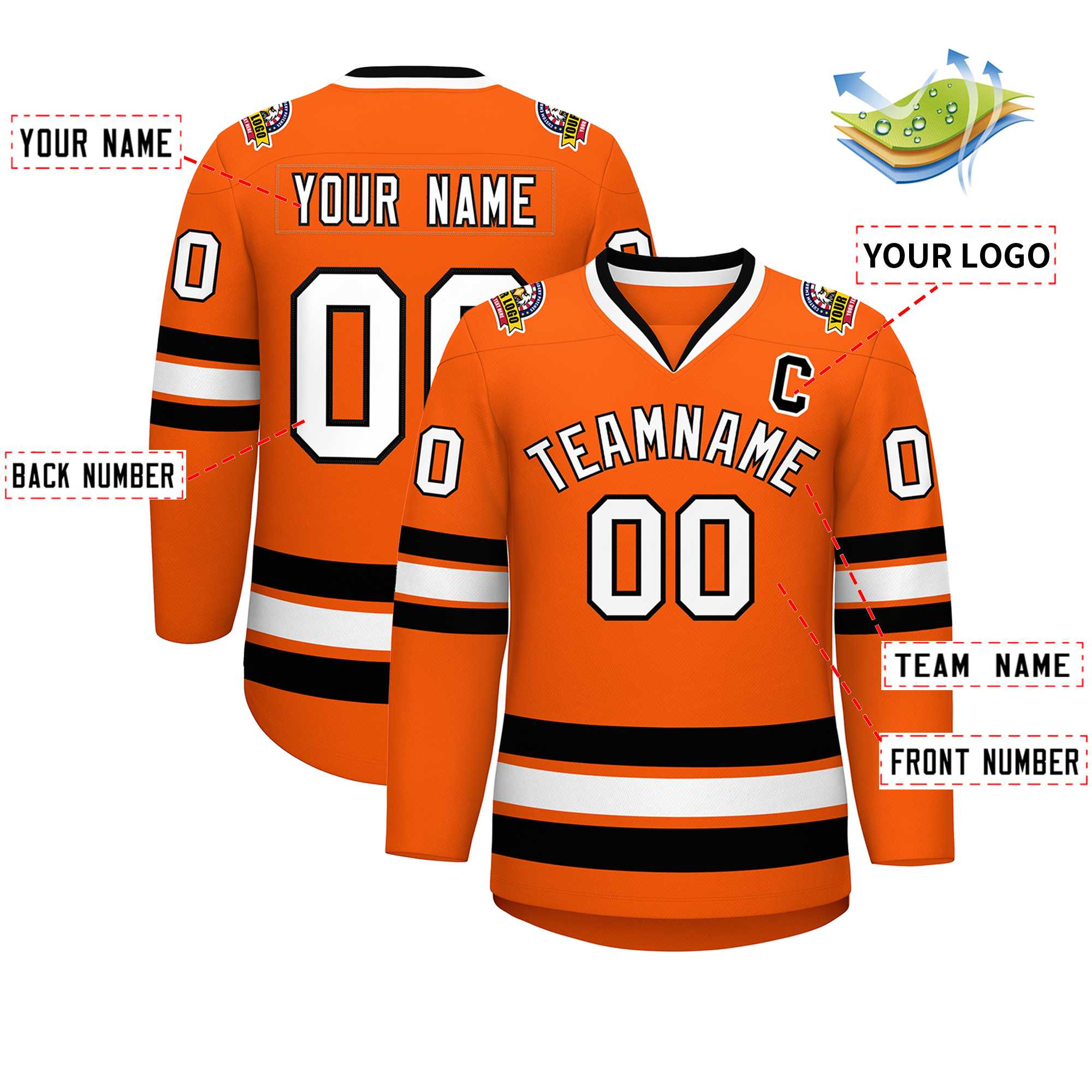 Maillot de hockey de style classique orange blanc-noir personnalisé