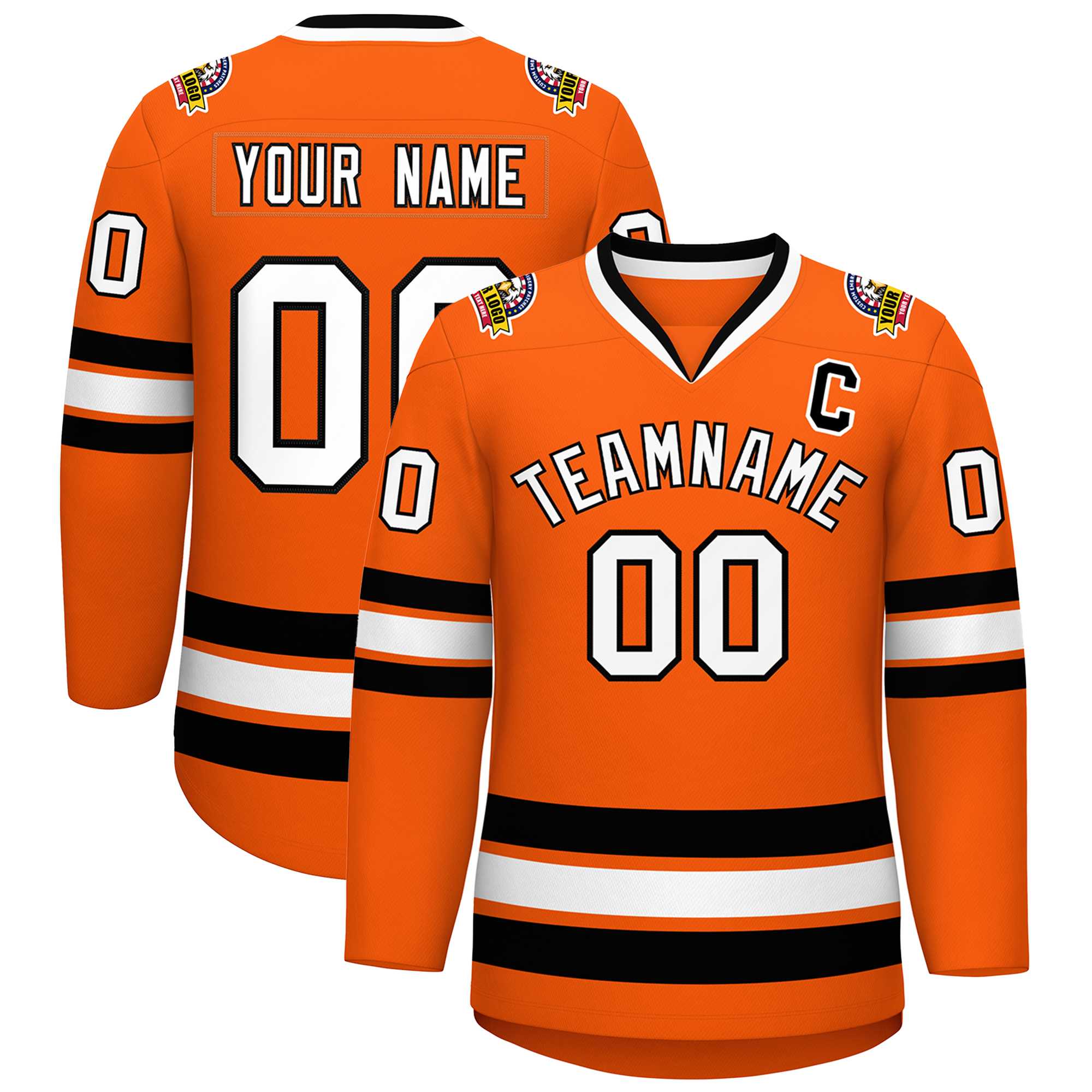 Maillot de hockey de style classique orange blanc-noir personnalisé