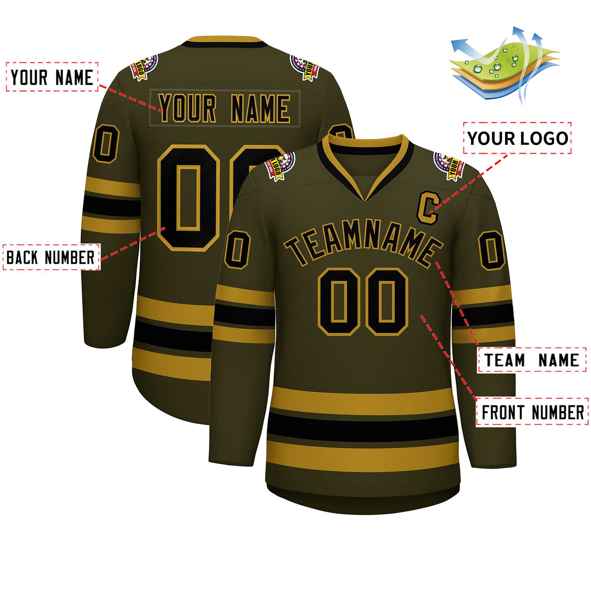 Custom Olive Black-Old Gold Classic Style Hockey Jersey