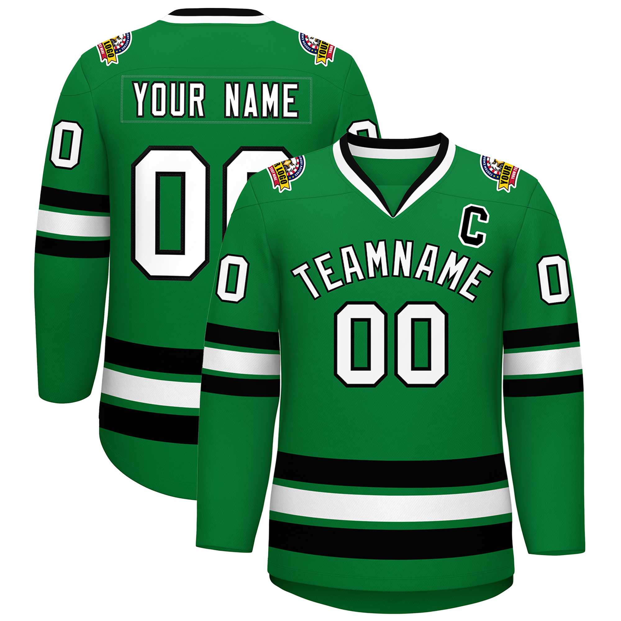 Custom Green Black-White Classic Style Hockey Jersey main image 0
