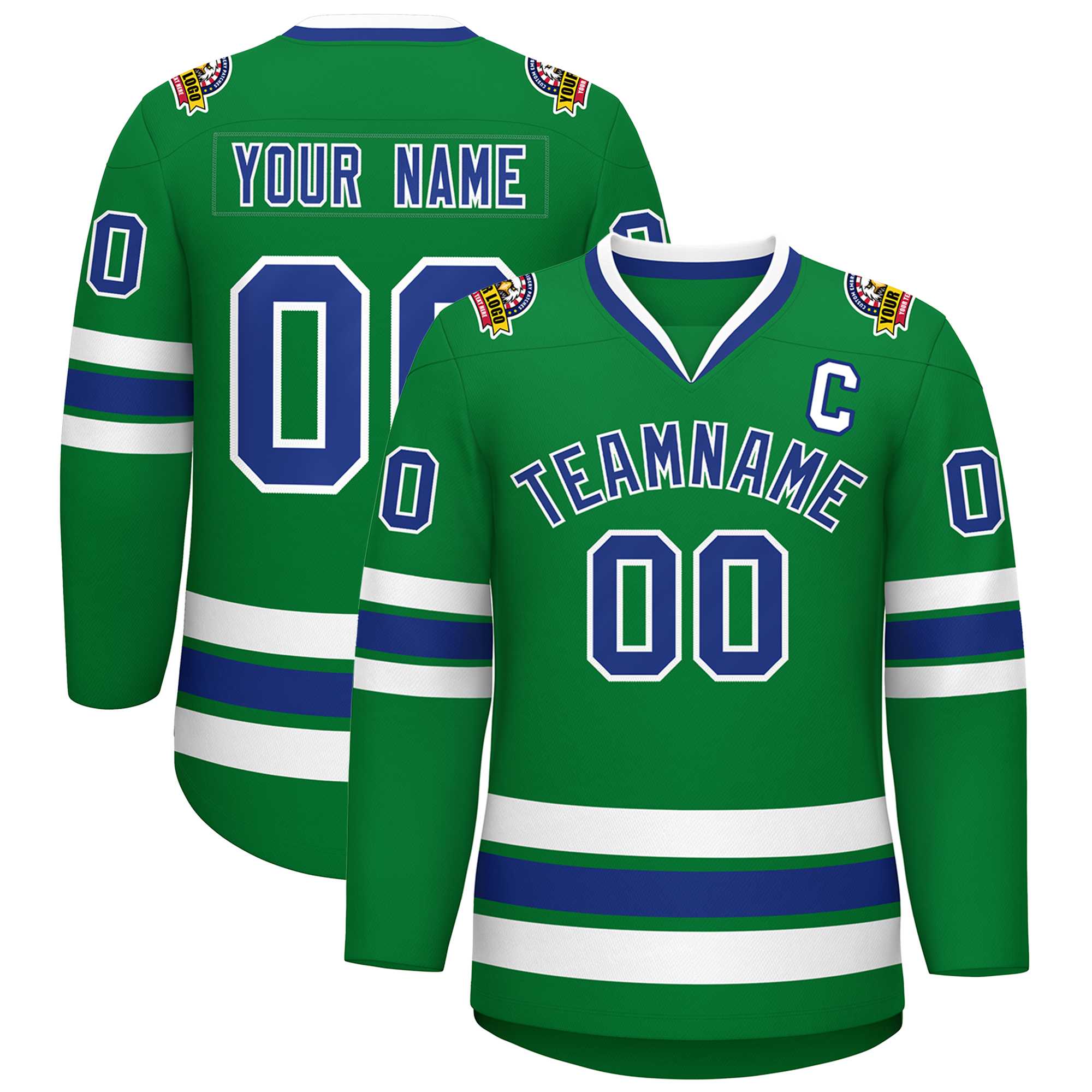 Custom Kelly Green Royal-White Classic Style Hockey Jersey