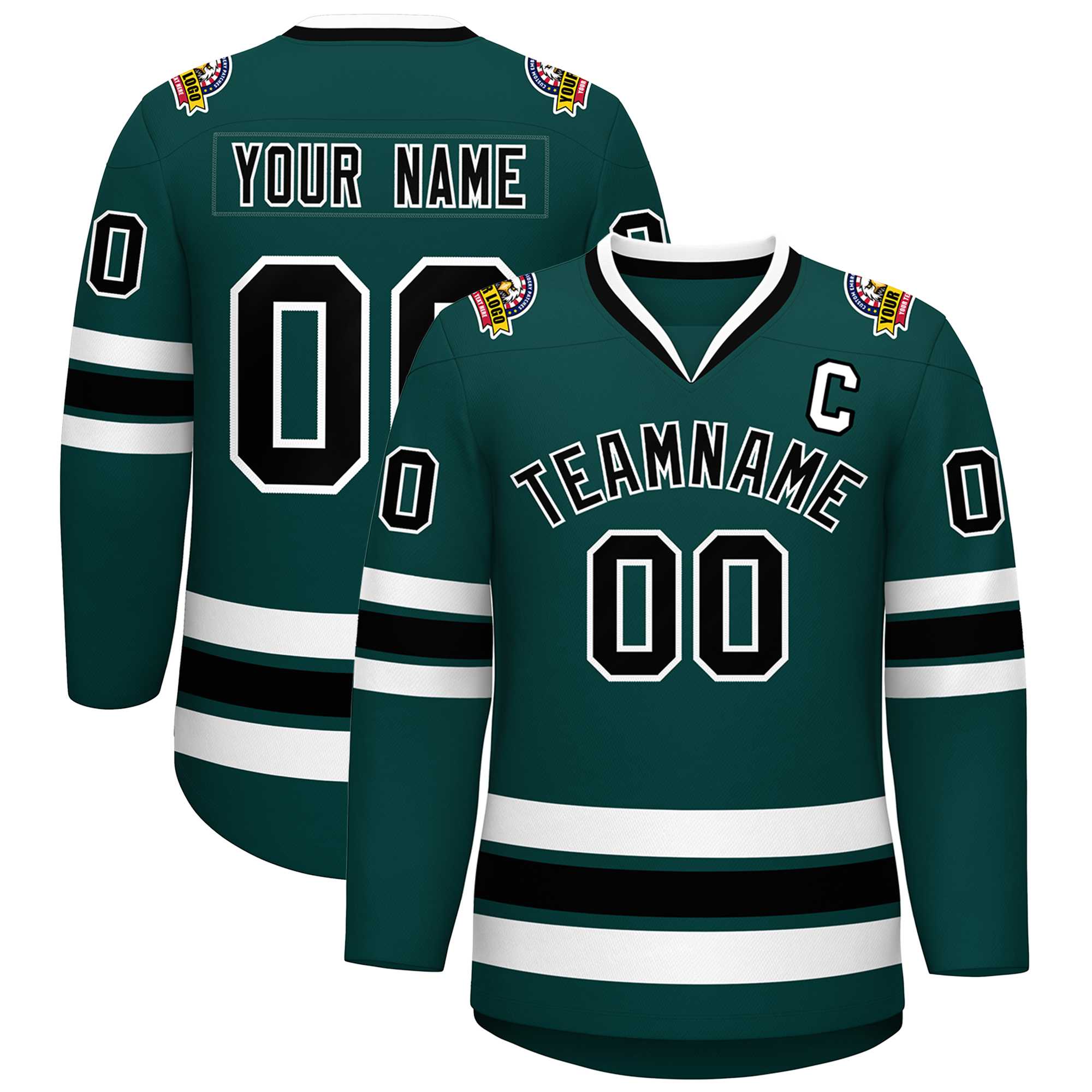 Maillot de hockey personnalisé de style classique, vert minuit, noir et blanc