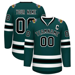 Custom Midnight Green Black-White Classic Style Hockey Jersey