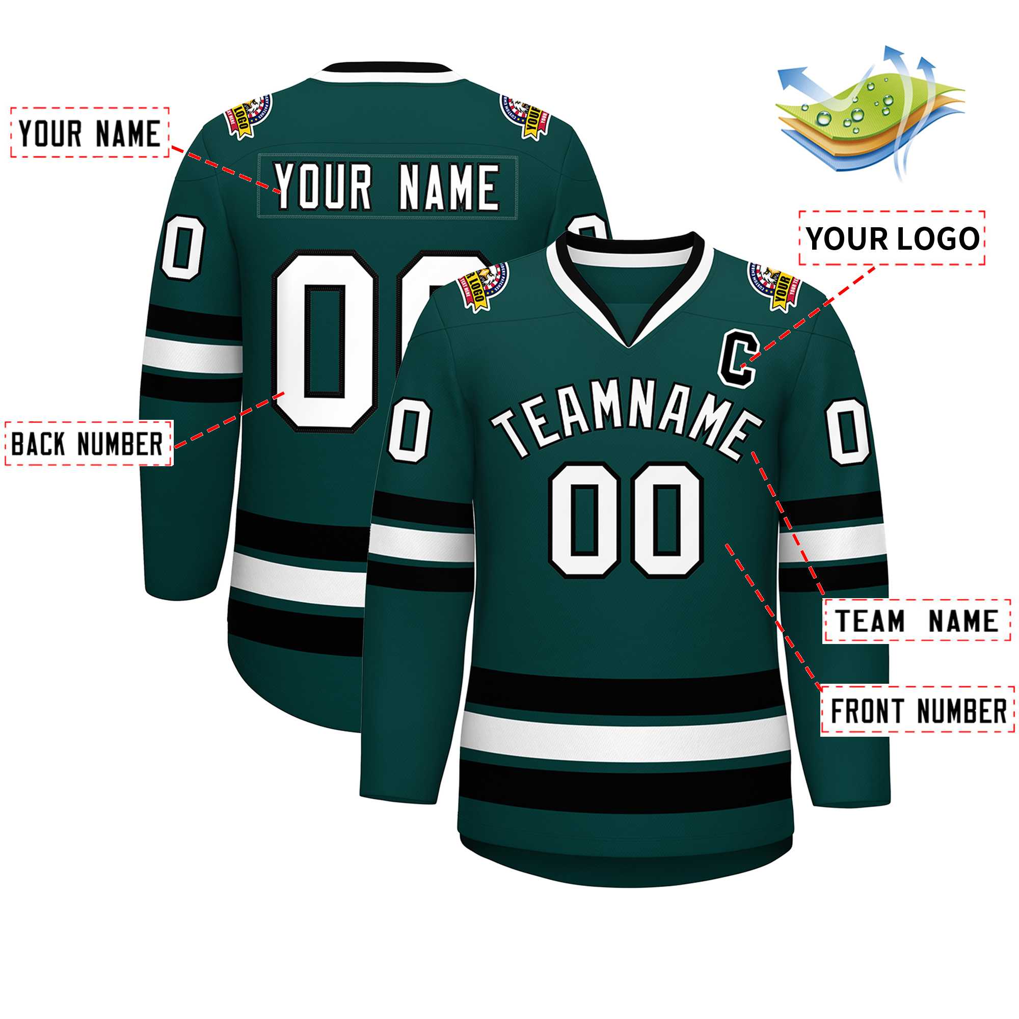 Custom Midnight Green White-Black Classic Style Hockey Jersey