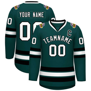 Custom Midnight Green White-Black Classic Style Hockey Jersey