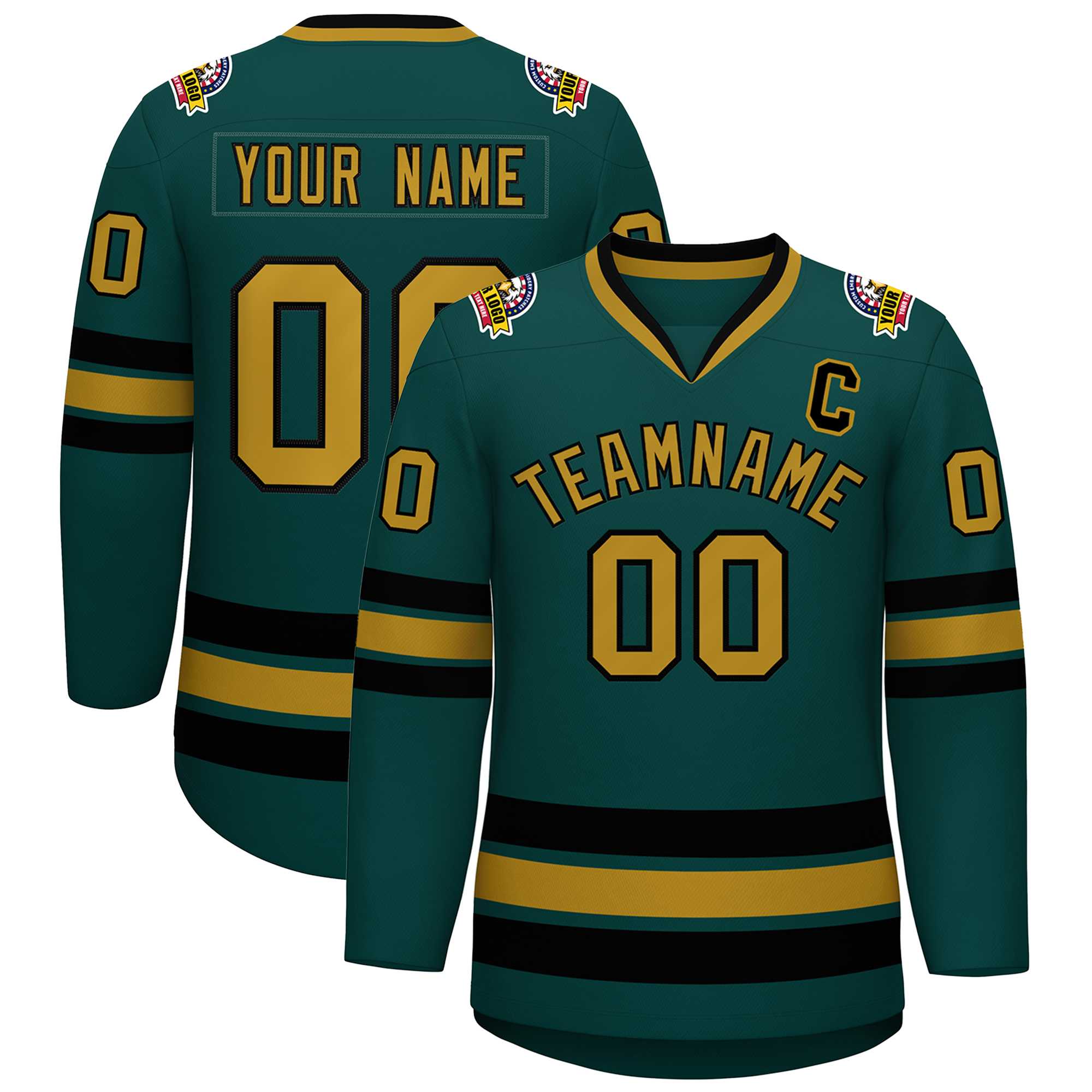 Custom Midnight Green Old Gold-Black Classic Style Hockey Jersey