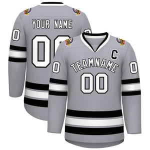 Maillot de hockey de style classique gris blanc-noir personnalisé