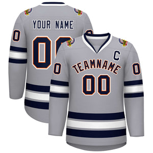 Custom Gray Navy Orange-White Classic Style Hockey Jersey