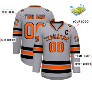 Custom Gray Orange-Black Classic Style Hockey Jersey