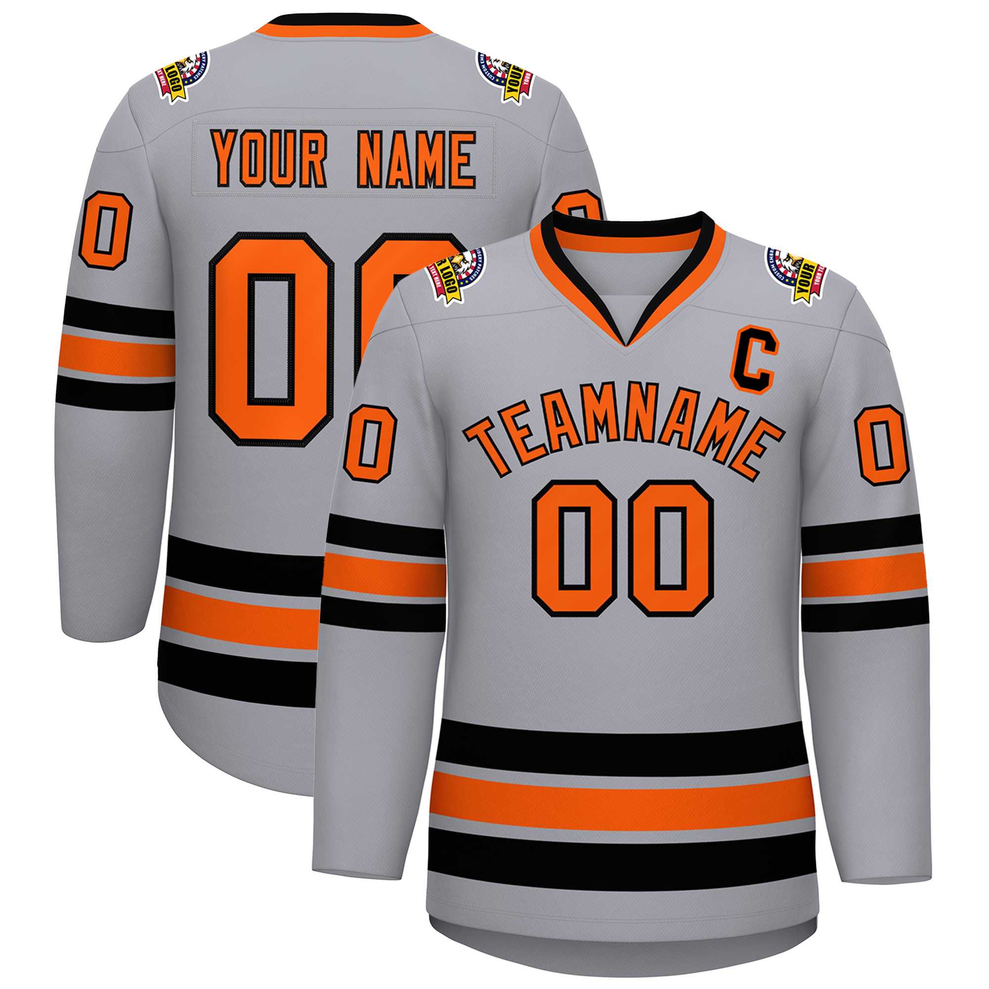 Custom Gray Orange-Black Classic Style Hockey Jersey